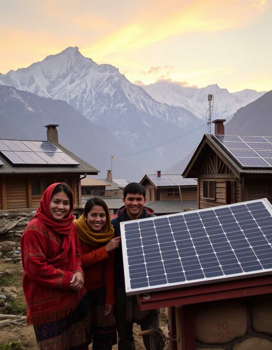 Solar panels being installed in mountain village